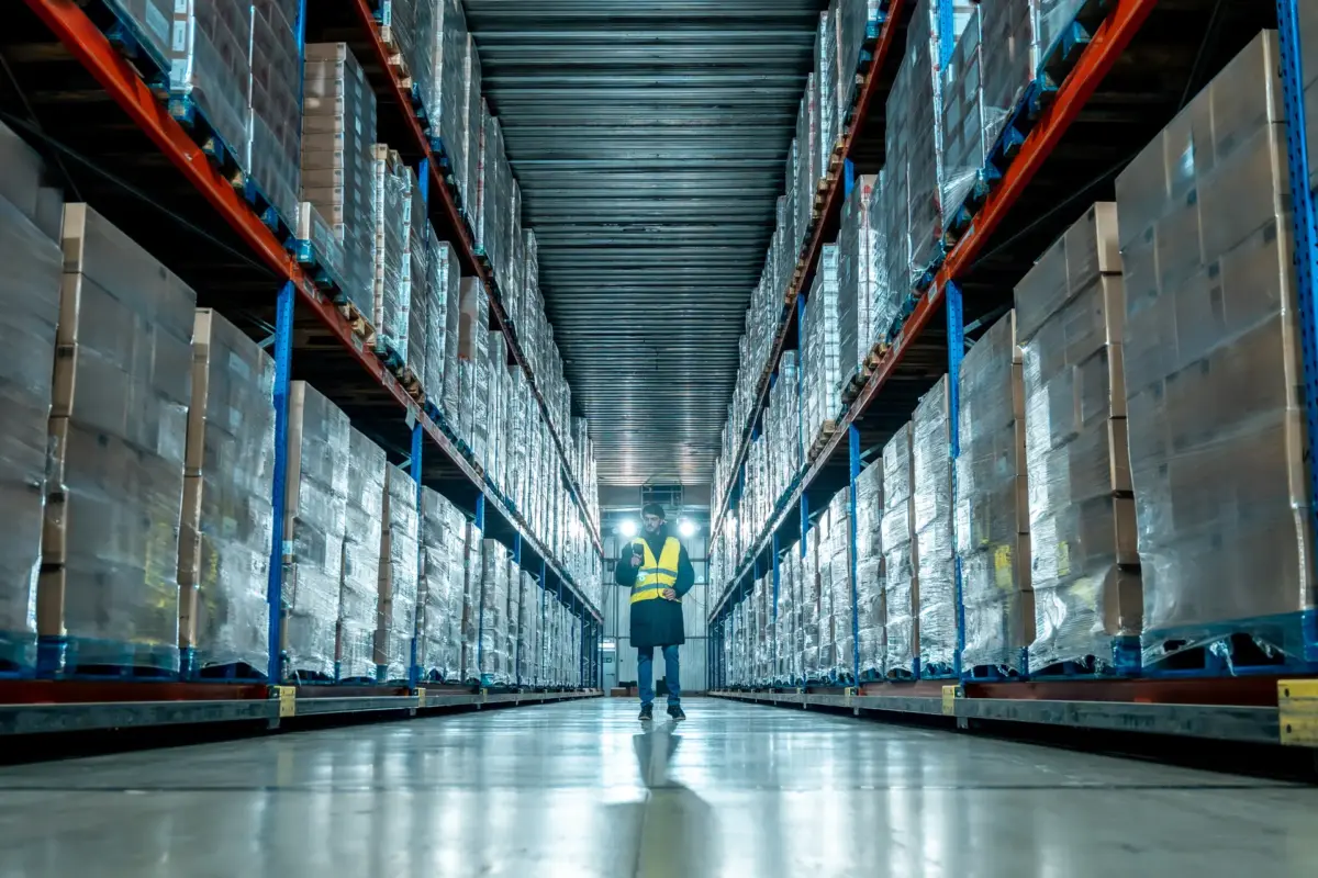Logistikmitarbeiter von Oberland eG scannt die Waren in der Lagerhalle